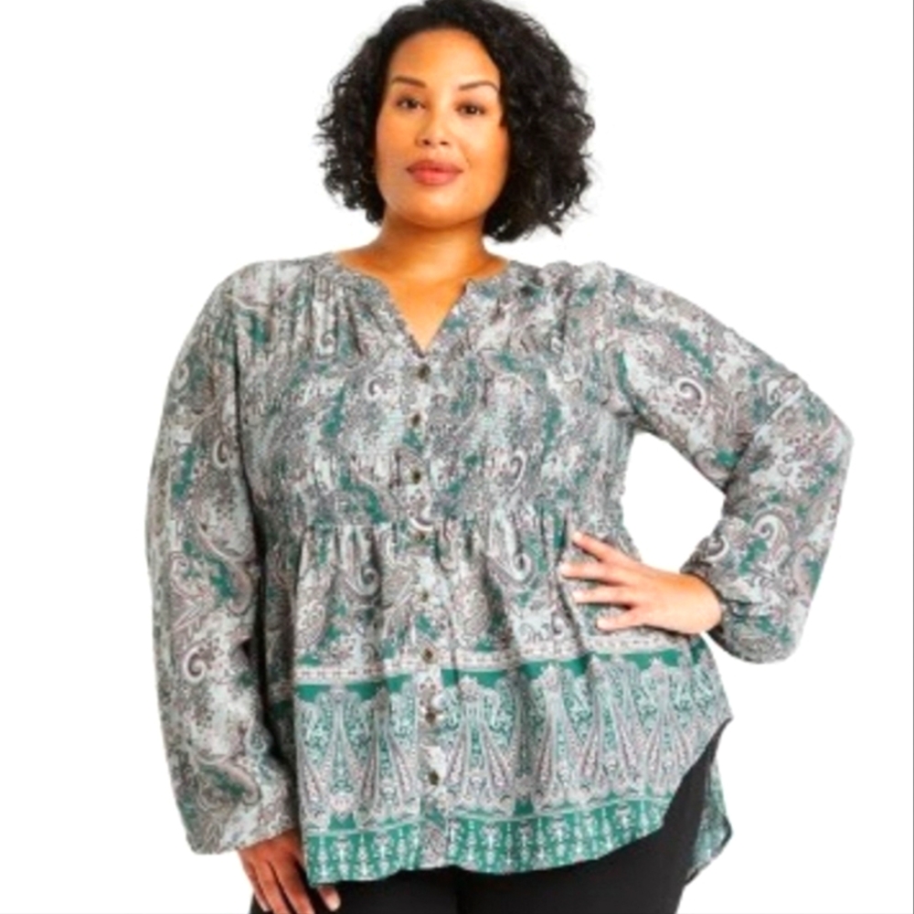 Knox rose plus size women's top blue paisley print size 3x